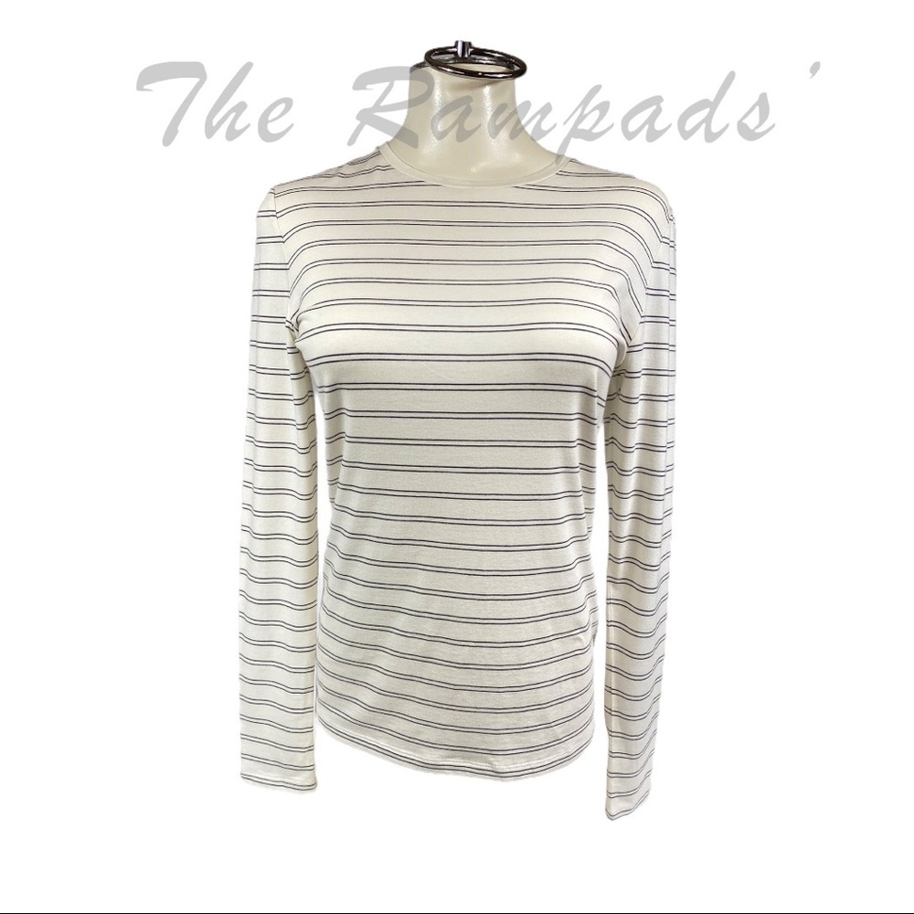NEW White Ann Taylor Striped Long-sleeve T-shirt Size Medium